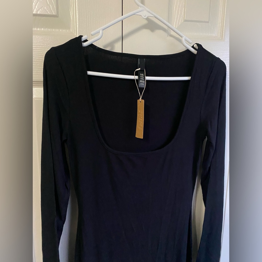 NWT Skims Soft Lounge Long Sleeve Dress Black Size S - Picture 4 of 7